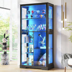 71” Display Cabinet with Glass Doors, Modern Curio Cabinet with 3 Color Lights, 7-Tiers Glass Display Cases for Collectibles, Tall Lego Storage Cabinet with Human Body Sensor, Gift for Father (Black)