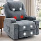 Korser Recliner Chair, 360° Manual Swivel Rocker Chair with Overstuffed Headrest, Rocking Chair with Massage and Heating, Lounge Chair with Cup Holders for Living Room, Bedroom, Nursery, RV, Chenille