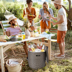 Tangkula 9.5 Gal Cooler Bar Table, Patio Wicker Ice Cool Bar Table, Outdoor Rattan Bar Table with Ice Bucket, Ice Bucket with Side Handles & Lid, Beer & Wine Cooler for Party, Poolside, Deck, Yard
