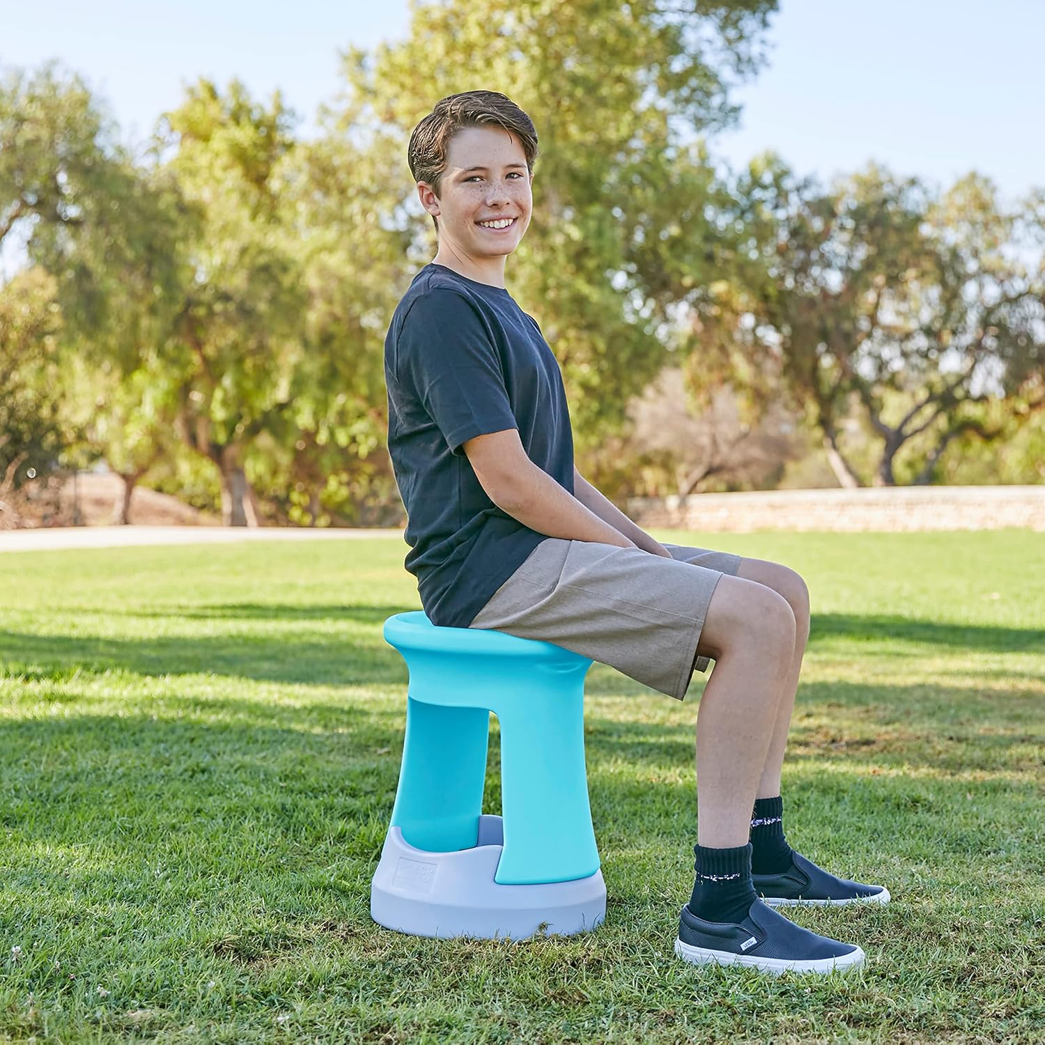 ECR4Kids Active Storage Wobble Stool, 18in Seat Height, Children's Furniture, Cyan/Light Grey