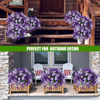 Artificial Pansy Flowers for Outdoors 12 Bundles Realistic Faux Plants UV Resistant Fake Silk Pansy with Eucalyptus for Box Planter Patio Porch Outside Spring Summer Decoration(Gradient Purple)