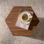 15.75'' Hexagon Side Table End Table for Living Room, Wood Grain, No Assembly, Walnut