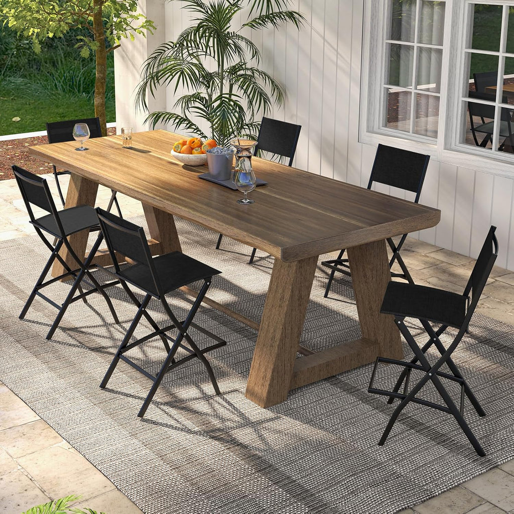 Tangkula Outdoor Barstools Set of 2, Counter Height Folding Bar Chairs with Back and Footrest, Versatile Patio Dining Chairs with Breathable Fabric & Heavy-Duty Metal Frame (2, Black)