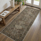 Bavni 2x5 Runner Rug, Non Slip Washable Runner Rug, Vintage Brown Hallway Rug Runner, Ultra Thin Low Pile Carpet Runner for Kitchen Bathroom Entryway Bedroom, Brown