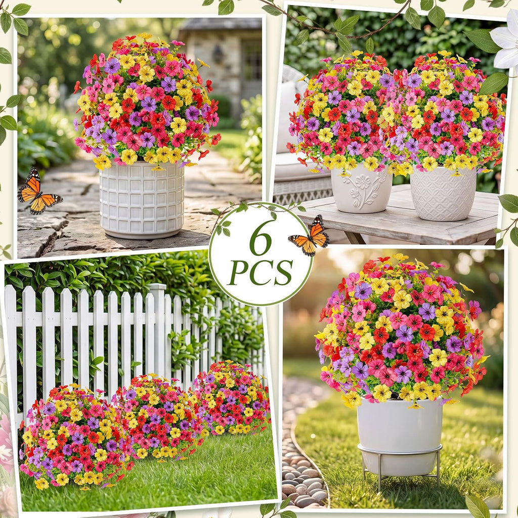 6 Pcs 20" Artificial Topiary Ball Flowers for Outdoors Planters Spring Decoration with Spike UV Resistant Faux Boxwood Summer Plants Fake Bushes Indoor Decor for Front Porch Garden Patio