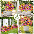 6 Pcs 20" Artificial Topiary Ball Flowers for Outdoors Planters Spring Decoration with Spike UV Resistant Faux Boxwood Summer Plants Fake Bushes Indoor Decor for Front Porch Garden Patio