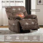 GRAINELL Swivel Rocker Recliner Chair with Massage and Heat, USB Charging Port, Infinite Position Power Recliner, Electric Glider Rocking Chairs for Living Room, Nursery, Brown