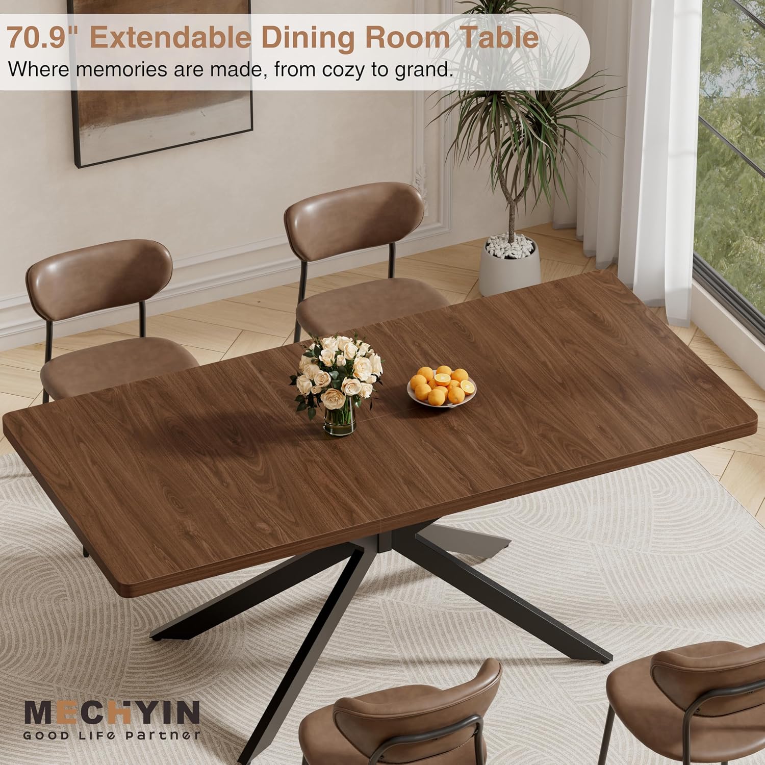 Extendable Dining Room Table for 4 6 8, 55"-70.9" Long Rectangle Kitchen Table,Wood Expandable Dining Table with Butterfly Leaf Self-Storing, Space Saving, For Kitchen Dining Living Room,Modern,Walnut