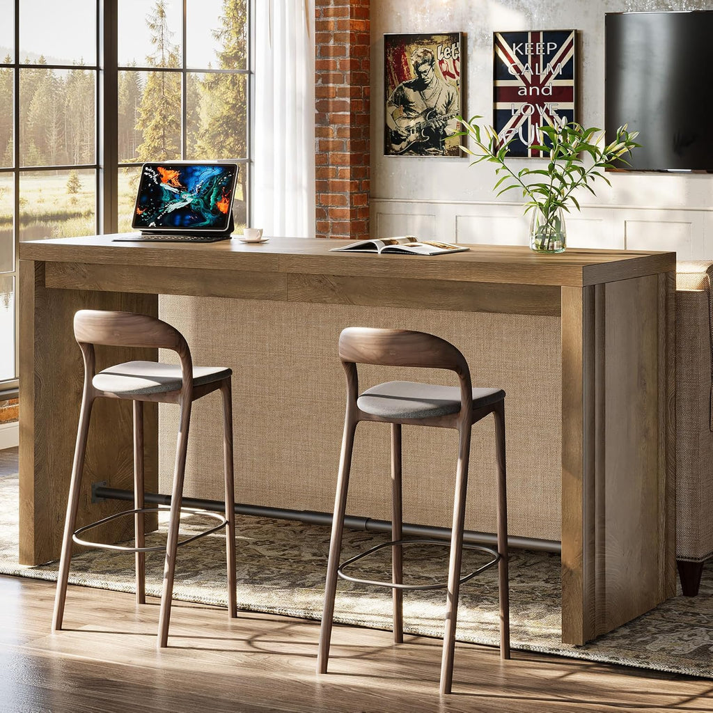 Tribesigns Bar Table, 63-Inch Modern Counter Height Pub Table with Metal Footrest, Rectangular High Bar Dining Table, Home Bar Unit for Kitchen, Dining Room, Living Room, Bistro, Brown