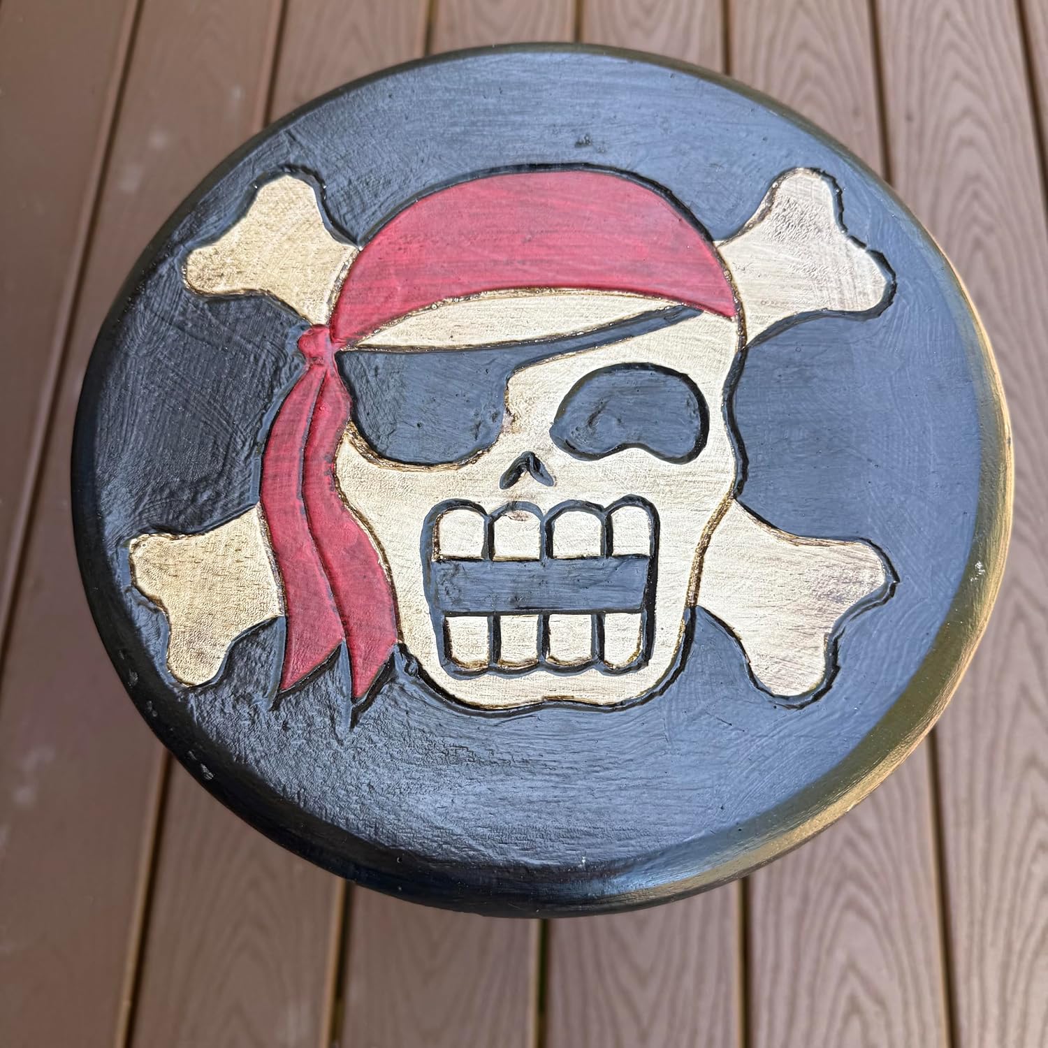 Pirate Skull and Crossbones Side Table, Hand-Carved Wood, 21 Inches Tall, 10-Inch Round Top Set of 2
