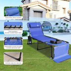 Outdoor Chaise Lounge Chair with Face Hole and Arm Hole, Tanning Chair with 5 Position Adjustable Back, Foldable Lounge Chair with Detachable Pocket and Pillow for Beach, Pool, Blue