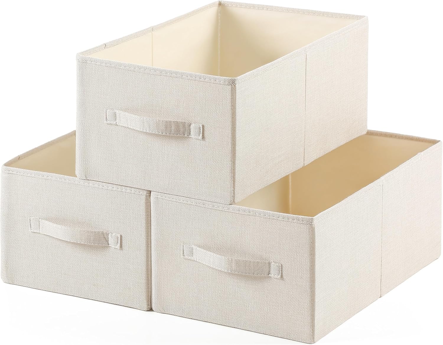 linen closet organizers and storage, Large Storage Baskets, washable, clothes organizer with handle, sweater organizer for closet (Beige, 15¾"x11¾ x9¾)