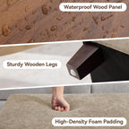 45 Inch Large Storage Ottoman Bench with Wooden Tray Coffee Table, Khaki Chenille Upholstered Foot Rest, Multifunctional Foot Stool Ottoman for Living Room, Bedroom & Entryway, Solid Wood Legs