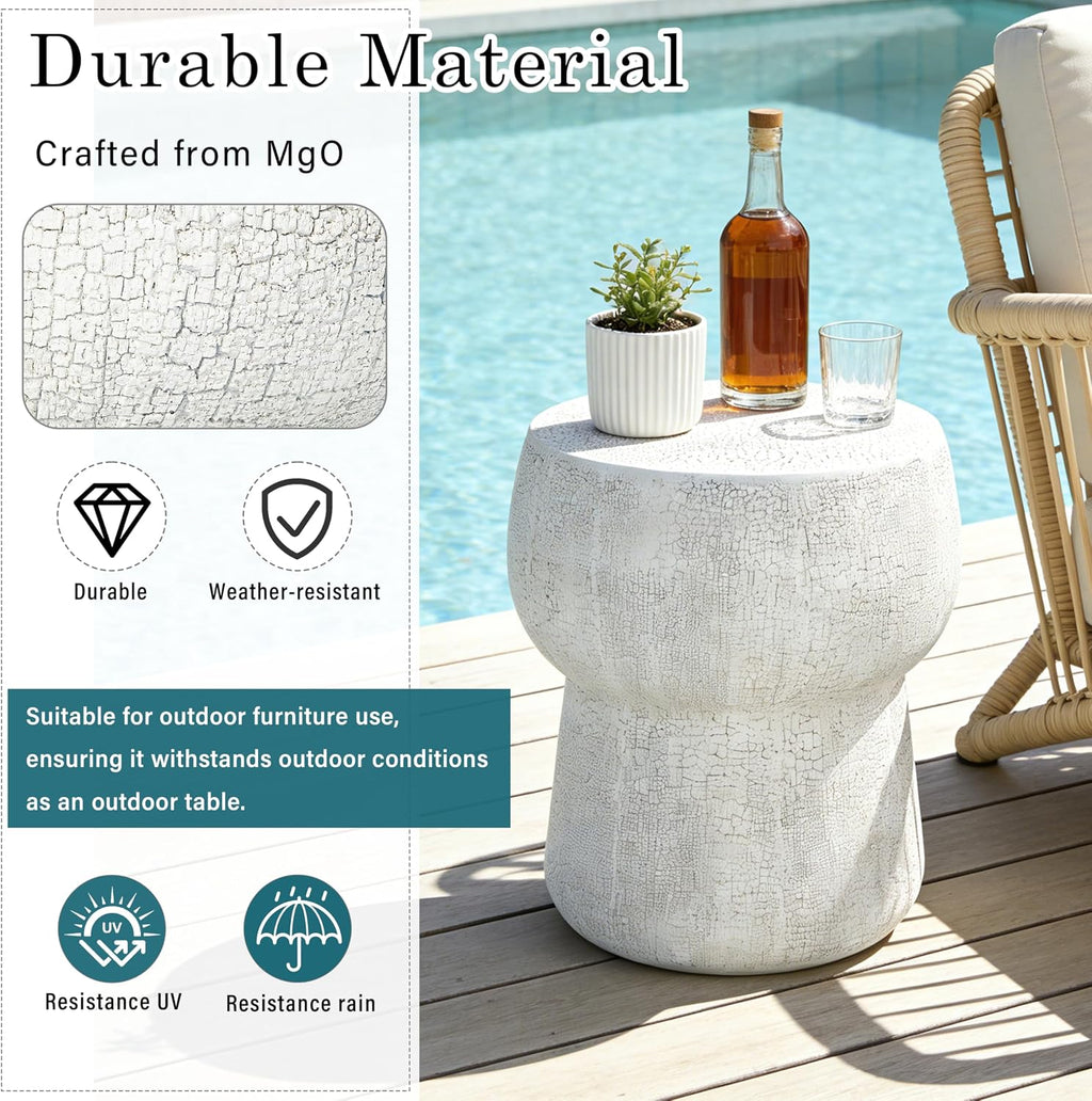 14.37" Side Table with Crack Process,Morden Concrete Accent Coffee Table with Double Barrel Shape,Garden Stools for Patio,Backyard,Outdoor,Indoor,Grey