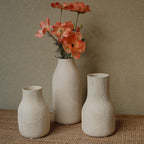 Ceramic Vases for Home Decor - Matte White Textured Vase Set of 3, Decorative Vases for Flowers, Pampas Grass Arrangement, Table Centerpieces, Office and Living Room Boho Decor