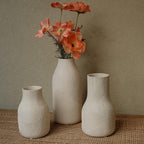 Ceramic Vases for Home Decor - Matte White Textured Vase Set of 3, Decorative Vases for Flowers, Pampas Grass Arrangement, Table Centerpieces, Office and Living Room Boho Decor