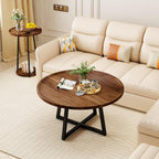 AWQM Coffee Table and End Table Sets, Round Coffee Table Set & 2 End Side Tables, Easy Assembly Vintage Living Room Table Set of 3, Suitable for Offices, Living Rooms and Apartments, Walnut