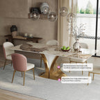 71'' Rectangular Dining Table for 6-8 People, Modern Sintered Stone Kitchen Table Top with Gold Metal Legs, Luxury Dining Room Table with Faux Marble Tabletop for Home, Restaurant