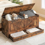 HOOBRO Storage Chest, 39.3" Toy Chest with Drawer, Wooden Storage Bench, Sturdy Entryway Bench Supports 220 lb, Shoe Bench, Safety Hinge, U-Shaped Opening, Easy Assembly, Rustic Brown FG710CW01G2