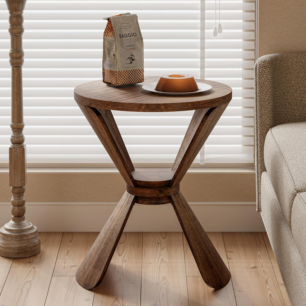 COZAYH Rustic Farmhouse End Table with Storage Shelf, French Country Small Side Table for Living Room Bedroom, Natural Wood Finish