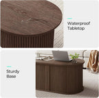 LINSY Lift Top Coffee Table, Oval Fluted Coffee Table with Storage, Mid Century Modern Wooden Coffee Tables with Sliding Tambour Door, 39" Center Table for Living Room, Office, Small Space, Walnut