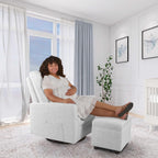 Evolur Aria Upholstered Plush Seating Glider Swivel with Ottoman in Fog Grey, Greenguard Gold Certified Modern Nursery Chair with Side Pockets, Tool-Free Assembly, Easy to Clean