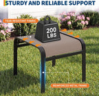Outdoor Ottoman Set of 2, Outdoor Foot Stool with Textliene Fabric, Metal Frame, Stackable Oversized Foot Rest for Patio Garden Pool, Light Brown