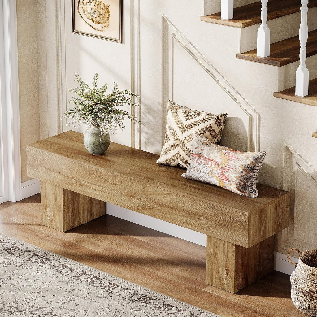 Tribesigns 63“ Extra Long Entryway Bench, Indoor End of Bed Bench for Bedroom, Farmhouse Wooden Shoe Seat Dining Bench for Dining Room, Living Room, Hallway, Light Brown