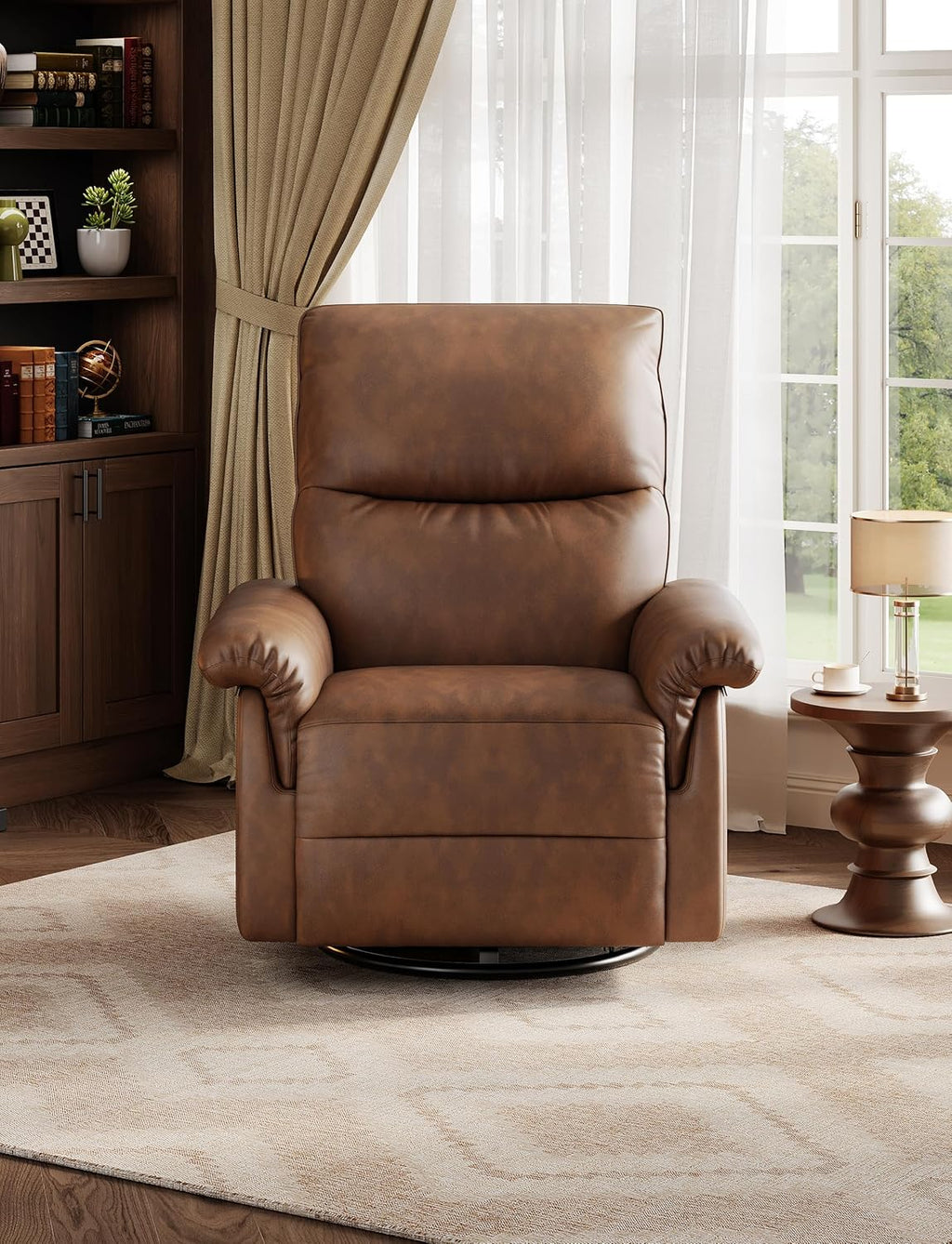 GAOMON Swivel Rocking Recliner Chair, Manual Leather Recliner Glider with Lumbar Support & Padded Armrest, Comfortable Rocker Nursery Single Sofa for Living Room and Bedroom (Orange)