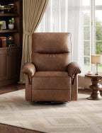 GAOMON Swivel Rocking Recliner Chair, Manual Leather Recliner Glider with Lumbar Support & Padded Armrest, Comfortable Rocker Nursery Single Sofa for Living Room and Bedroom (Orange)