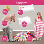 Aubliss Stuffed Animal Bean Bag Storage Chair, Beanbag Covers Only for Organizing Plush Toys, Turns into Bean Bag Seat for Kids When Filled, Medium 32"-Canvas Stripes Pink/White