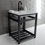 Kingston Brass VWP2522A0 Quadras 25-Inch Ceramic Console Sink (1-Hole), White/Matte Black