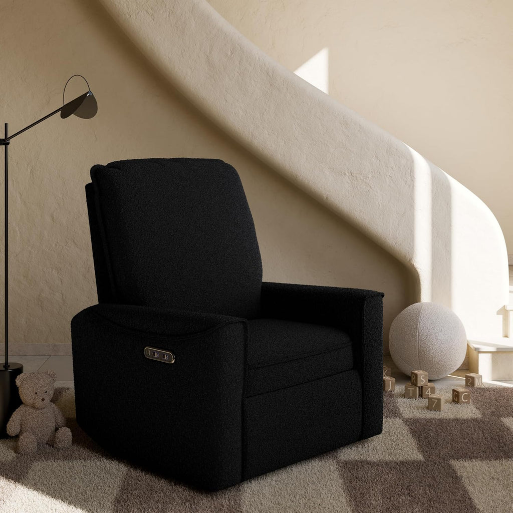 Storkcraft Santos Deluxe Power Recliner Swivel Glider, Premium Electronic Nursery Rocking Chair, Oeko-TEX 100 Certified, Includes Dual-USB Charging Port with USB-A & USB-C – (Black Boucle)