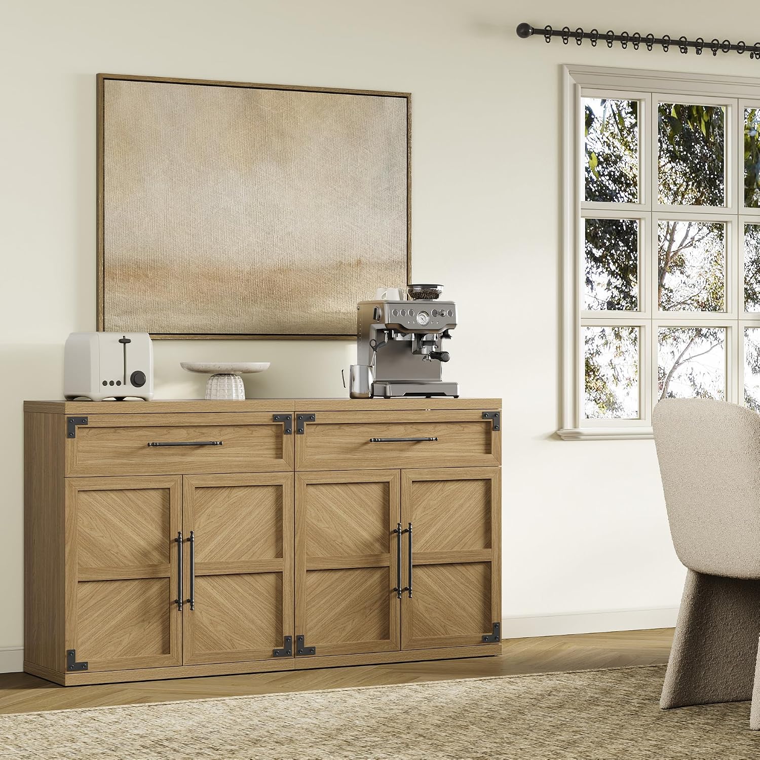 SICOTAS Buffet Cabinet with Drawer - Modern Sideboard Cabinet with Storage, Wide Credenza Storage Cabinet with Handle and Door, Sideboard Buffet Cabinets (1, Oak Brown)