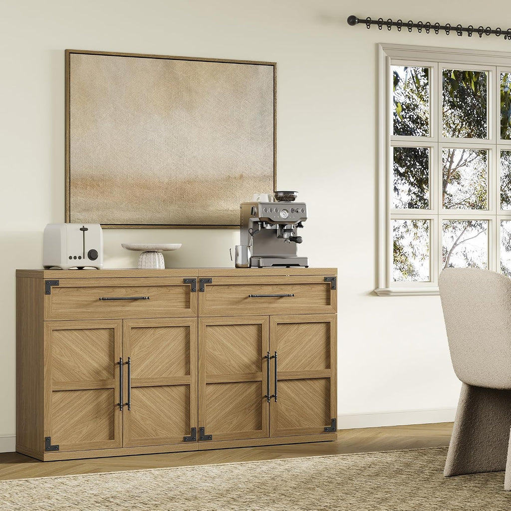 SICOTAS Buffet Cabinet with Drawer - Modern Sideboard Cabinet with Storage, Wide Credenza Storage Cabinet with Handle and Door, Sideboard Buffet Cabinets (3, Oak Brown)