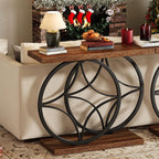 knoworld 39.4" Console Table, Industrial Entryway Table with Anti-Tilt Design, Narrow Wood Accent Sofa Table Behind Couch with Double Circle Base for Entryway, Living Room, Hallway, Foyer