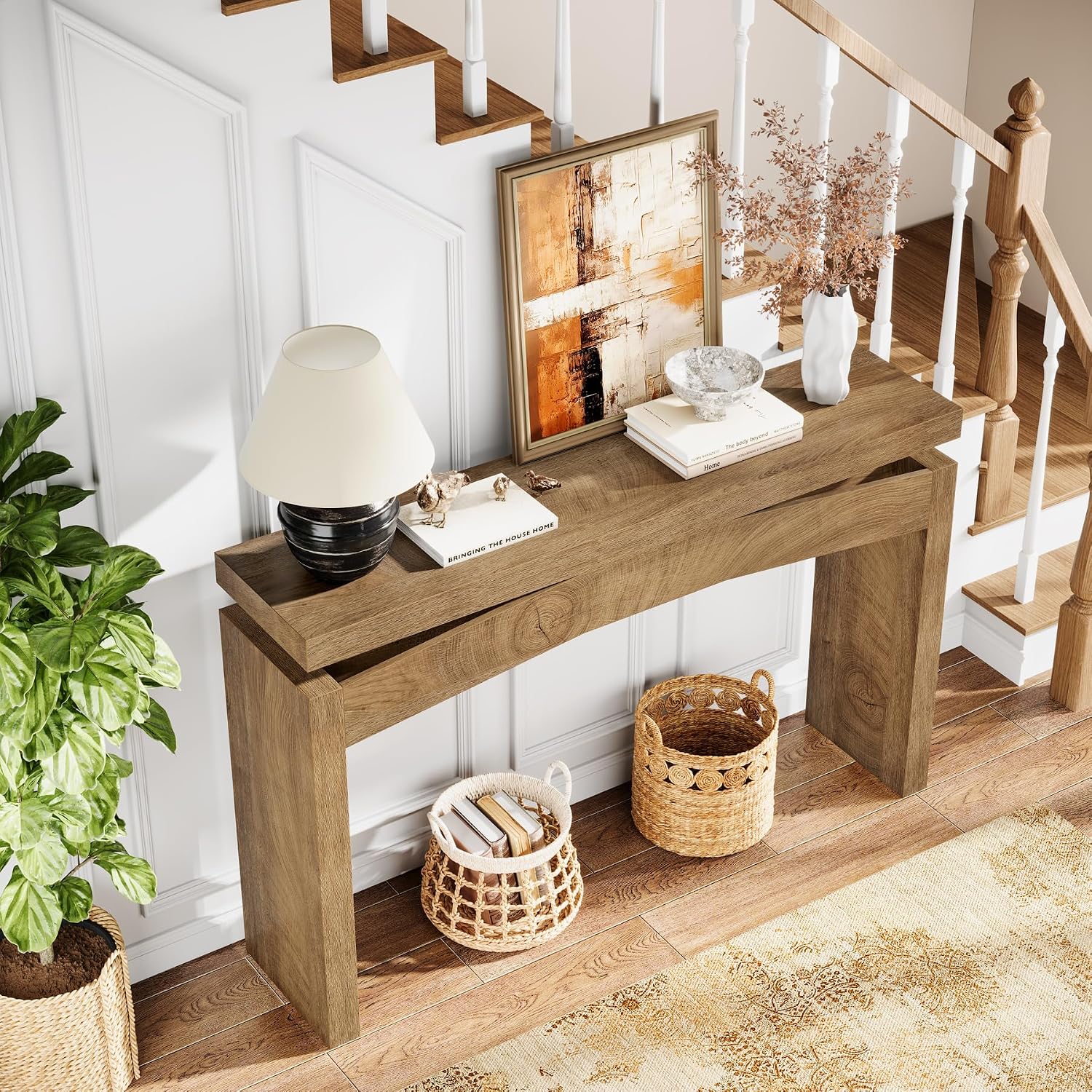 Celaform Console Tables for Entryway, 47.2 Inch Long Sofa Table with Storage, Farmhouse Wood Style Entry Table Behind Couch Table for Living Room, Entrance, Hallway (Light Brown)