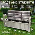 EconoHome 3 Seat Outdoor Storage Bench with Rain Cover - 90 Gallon Capacity - Weatherproof Resin Bench for Patio, Porch, Garden, Yard, Pool Area