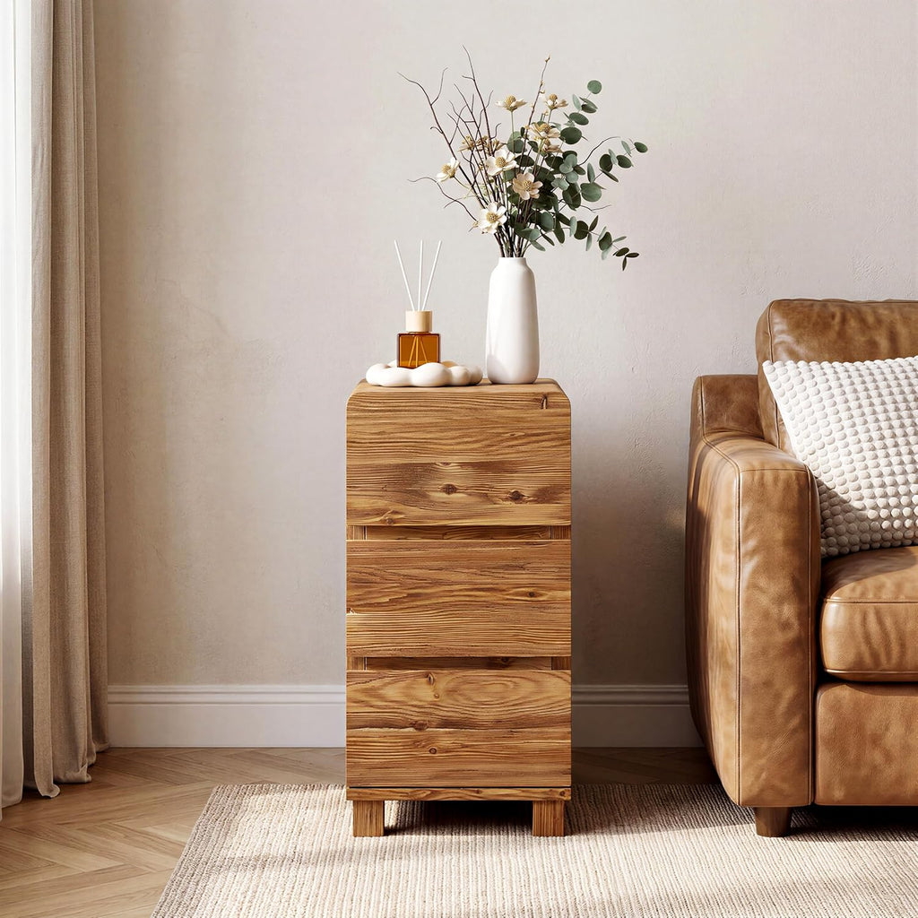Set of 2 3 Drawers Solid Wood Side End Table for Living Room, Rustic Farmhouse Narrow Sofa Tables with Storage for Small Space, Bed Side Tables Bedroom