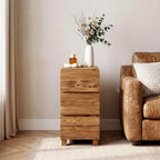 Set of 2 3 Drawers Solid Wood Side End Table for Living Room, Rustic Farmhouse Narrow Sofa Tables with Storage for Small Space, Bed Side Tables Bedroom