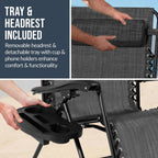 Best Choice Products Set of 2 Extra Wide Adjustable Steel Mesh Zero Gravity Lounge Chair Recliners w/Pillows and Cup Holder Trays - Gray