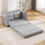 Convertible Sofa Bed, Folding Loveseat Sleeper Sofa Bed with Pillows,Fold Out Floor Couch with Cup Holder, Fabric Pull Out Sleeper Couch Bed for Living Room, Bedroom Lounge, Light Gary