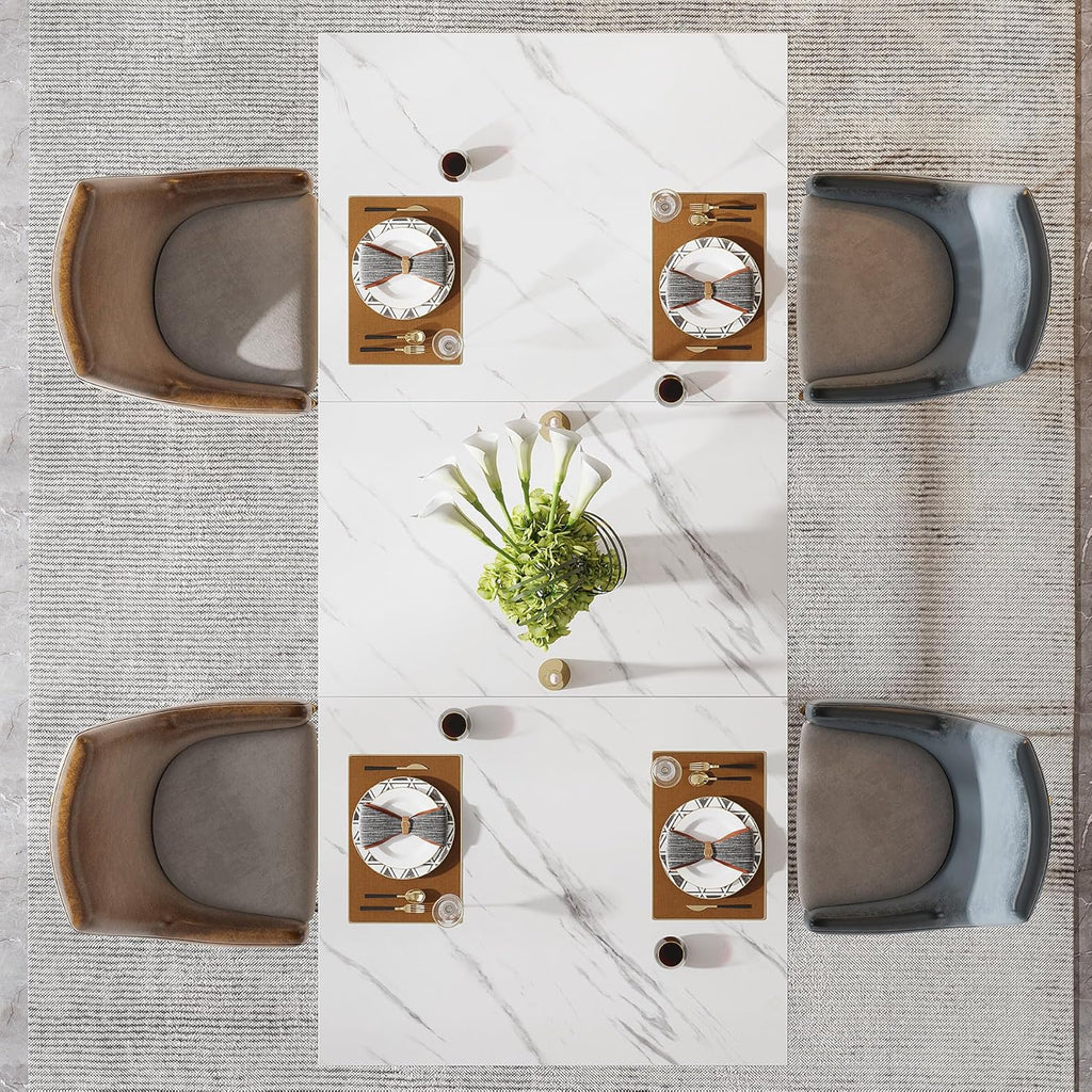 Tribesigns 63-Inch Rectangular Dining Table for 4 to 6, Modern Kitchen Table with Stylish Metal Legs, Large Dinner Tables for Dining Room, Only Table (Faux Marble White+Gold)