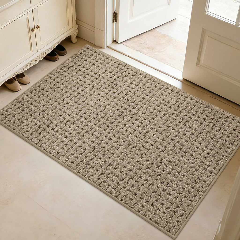 Door Mat Indoor Entrance 32x48, Non-Slip Washable Doormats Entry Way Mats, Dirt Resistant and Absorbent Welcome Mat, Easy Clean Low-Profile Doormat, Front Door, Inside Entrance, Beige