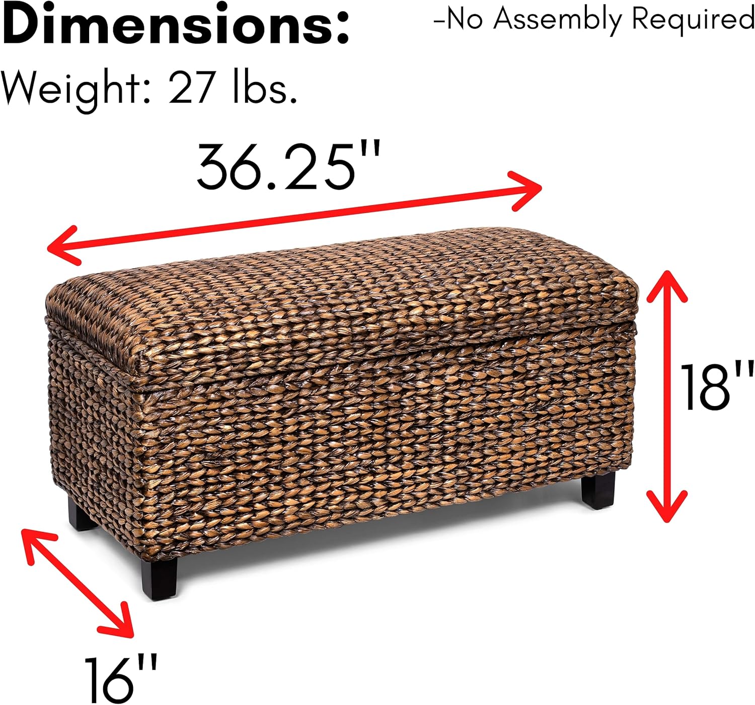 BIRDROCK HOME Hand-Woven Abaca Seagrass 36" Storage Bench with Lift-Top Lid (Brown Wash)