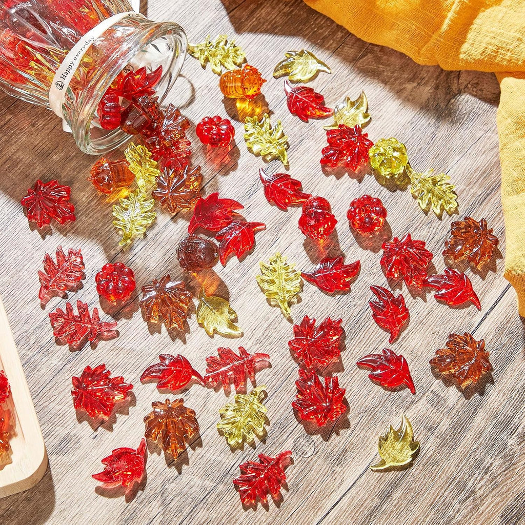 Deekin 240 Pcs Fall Vase Filler, Fall Leaves Pumpkin Marbles Gems Sensory Bin Table Scatter Vase Filler for Autumn DIY Crafts Thanksgiving Home Decorations