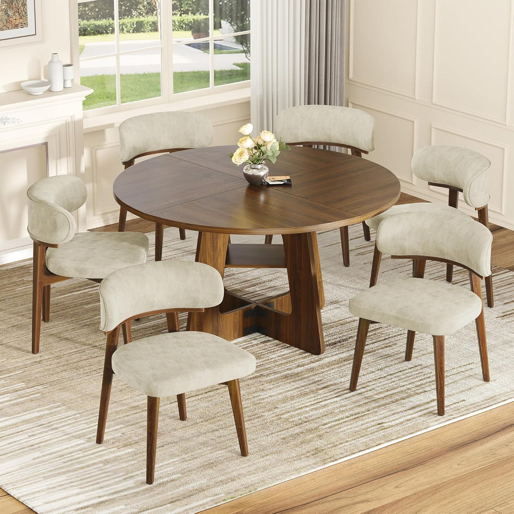 Dining Chairs Set of 4, Modern Upholstered Dining Chairs, Wooden Kitchen Chairs for Dining Room with Ergonomic Curved Backrest