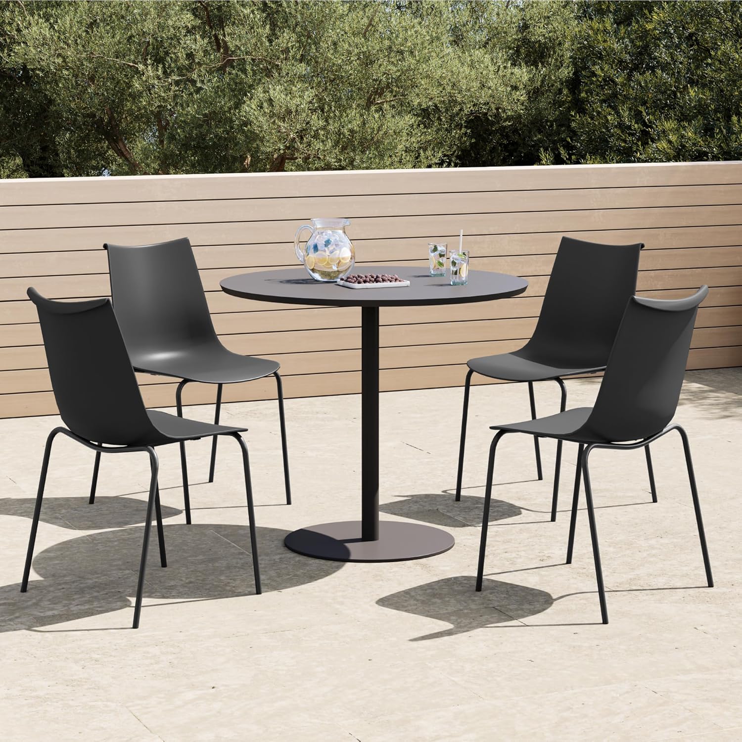 KISLOT Dining Chairs Set of 4, Plastic Outdoor Dining Room Chairs with Metal Legs, PP Anti-UV Stackable Patio Chairs with Ergonomic Back & Curved Seat for Kitchen Swimming Pool, Easy Assembly, Black