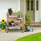 costoffs Wooden Potting Bench Table Garden Fir Wood Potting Table with Storage Shelf and Hooks, 77x37x90 cm Wood