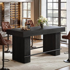 Tribesigns 62.2 Inch Bar Table, Industrial Counter Height Pub Dining Table, Rectangular Home Bar Units with Metal Footrest for Home Kitchen, Dining Room, Bistro, Black